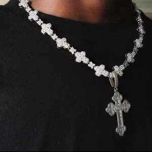 Silver Cross Necklace With White 72 F 0